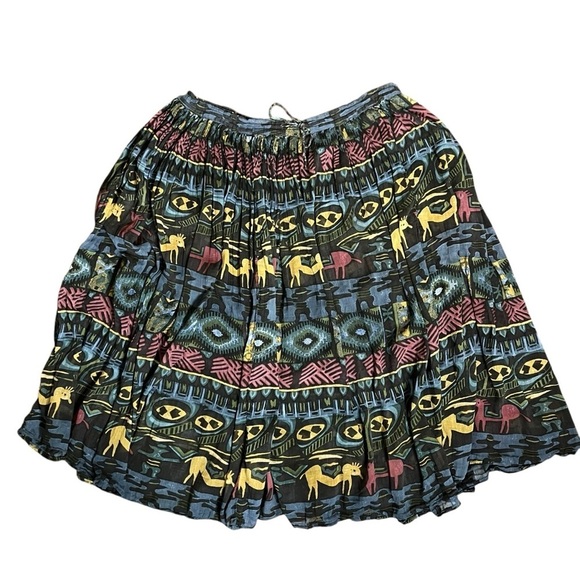 Vintage 90s Broomstick Pleated Skirt Hippie Festival Southwestern Aztec One Size - Picture 1 of 8